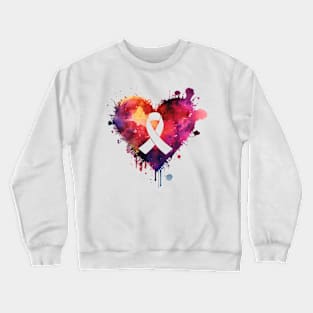 Ribbon in Center of Bold Colorful Heart - Cancer - Digital Watercolor Graphic Design Crewneck Sweatshirt